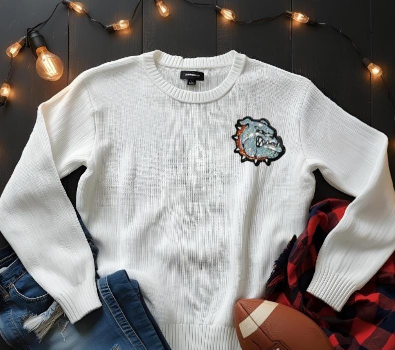Bulldog Patch | Silver Sequins BULLDOG Patch with ORANGE Sequins Collar | Hat Patch | DIY | Iron On | Game Day Patch