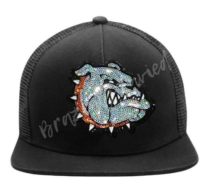 Bulldog Patch | Silver Sequins BULLDOG Patch with ORANGE Sequins Collar | Hat Patch | DIY | Iron On | Game Day Patch