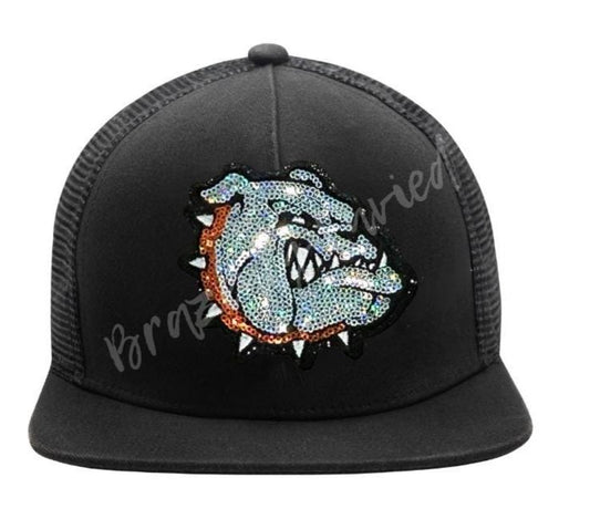 Bulldog Patch | Silver Sequins BULLDOG Patch with ORANGE Sequins Collar | Hat Patch | DIY | Iron On | Game Day Patch