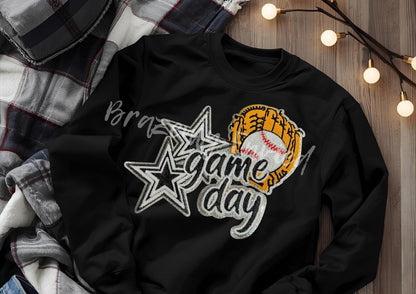 Game Day Baseball Patch Black Sequins with Embroidered Glove