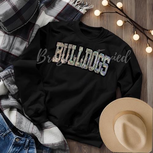 Bulldogs Patch Silver Sequins with Black glitter backing DIY IRON On Sequin Applique Trendy Patch
