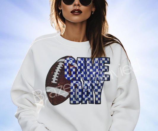 NEW Game Day Football Patch | Sequins Football Checkerboard Patch-BLUE