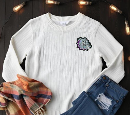 Bulldog Patch | Silver Sequins BULLDOG Patch with PURPLE Sequins Collar | Hat Patch | DIY | Iron On | Game Day Patch