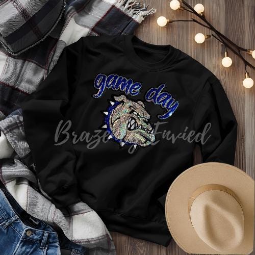 Bulldog Patch| Game Day BLUE Collar Patch| Iron On Patch| Sequins Bulldog Patch |Great Game Day Patch| Mascot Patch Great Sports Patch