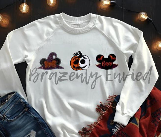 3 total Patches-1 Sequins Witch Patch,1 Chenille/Embroidery Boo Bat and 1 Chenille Jack O Lantern  Patch