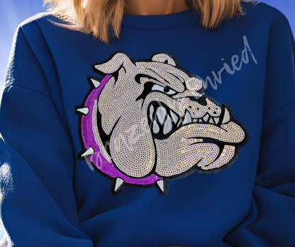 Bulldog Patch| Bulldog with Purple Collar Patch| Iron On Patch |Sequins Bulldog Patch