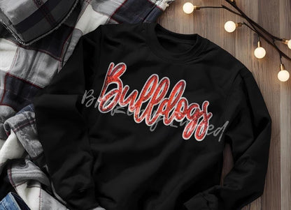 Bulldogs Patch | Iron-On Applique | Red Sequins Script Patch