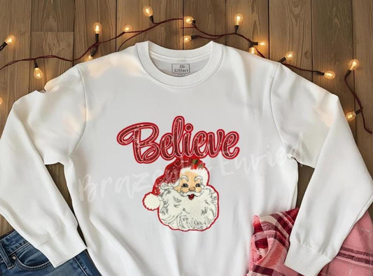 Santa Patch | Red Believe with Sequins Hat and Chenille Santa Face Patch| Iron On Patch | Christmas  Patch | Christmas Sequins Patch