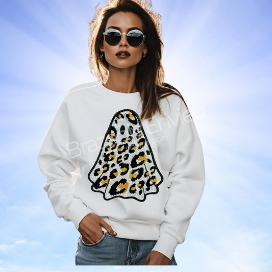 New Halloween Ghost Sequins and Chenille Patch Leopard print