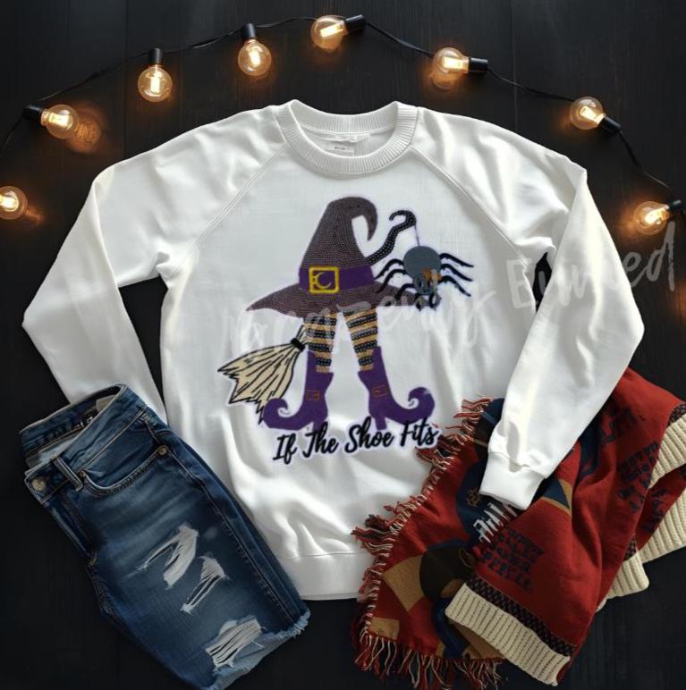 Halloween Patch Witch "If the Shoe Fits"  Sequins and Embroidery Patch