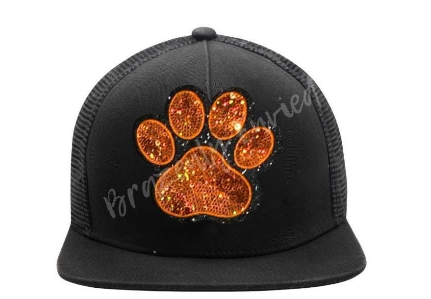 Paw Patch| Orange Sequin with Black Glitter backing Sequins PAW Patch| Hat Patches |Bulldogs Patch |Tiger patch| DIY | Iron On