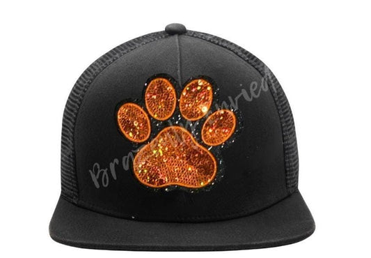 Paw Patch| Orange Sequin with Black Glitter backing Sequins PAW Patch| Hat Patches |Bulldogs Patch |Tiger patch| DIY | Iron On