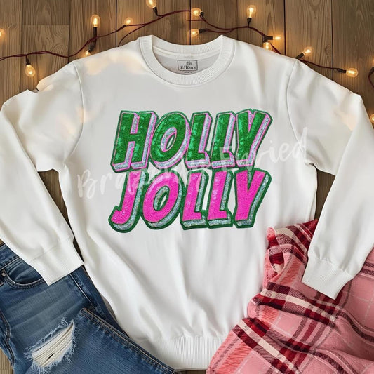 Holly Jolly Patch | Pink/Green /Silver Sequins Patch with Green Glitter Backing