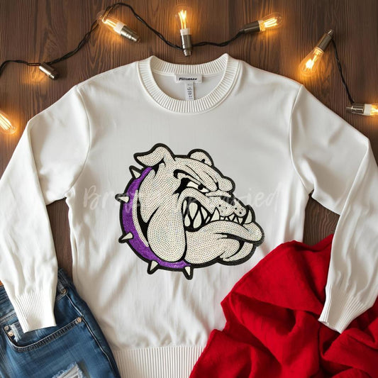 Bulldog Patch| Bulldog with Purple Collar Patch| Iron On Patch |Sequins Bulldog Patch