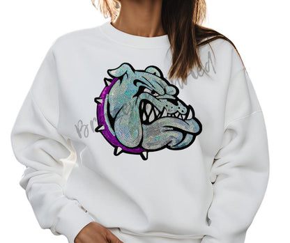 Bulldog Patch| Bulldog with Purple Collar Patch| Iron On Patch |Sequins Bulldog Patch