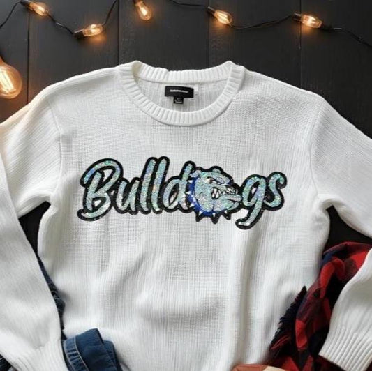 Bulldogs Patch | Silver Sequins with Royal Blue Collar  Iron On