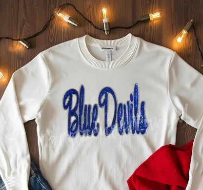 Blue Devils Patch Sequins Script Blue Devils Patch