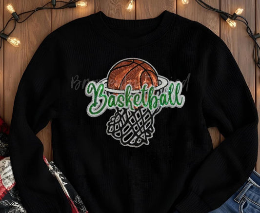Basketball Patch| sequins basketball hoop patch | Beautiful Green Basketball Sequins Word Sequins and Chenille Patch