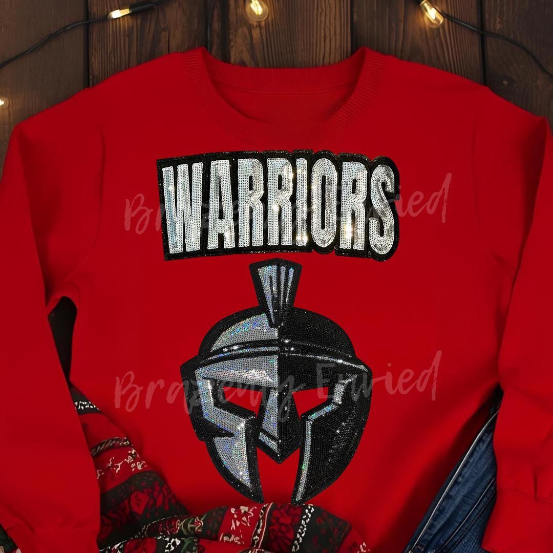 2 Warriors Patches | Silver and Black Sequins with Black Glitter Backing you get both Warrior Head Patch and Warriors Word Patch