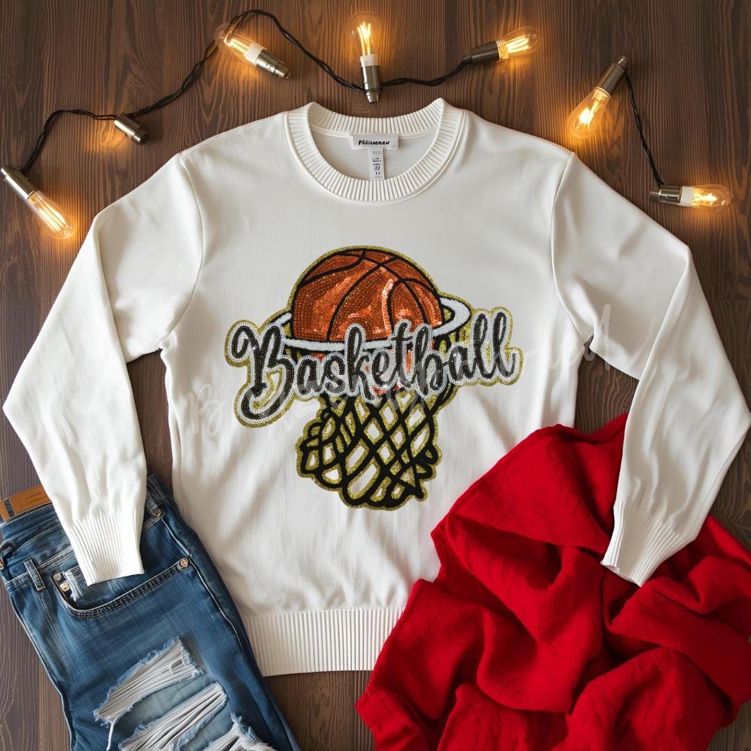 Basketball Patch| sequins basketball hoop patch | Beautiful Gold and Black  Basketball Sequins Word Sequins and Chenille Patch