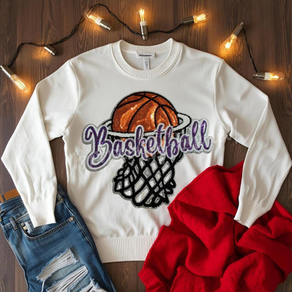 Basketball Patch| sequins basketball hoop patch | Beautiful Maroon  Basketball Sequins Word Sequins and Chenille Patch