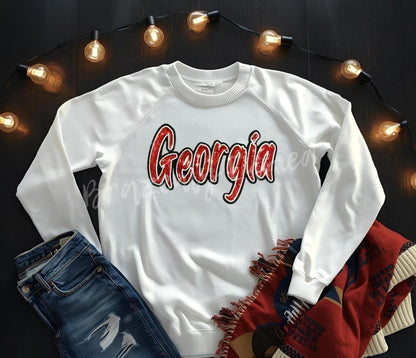 Georgia Patch | Sequins Patch |Red Sequins  Letters with Black Glitter Backing