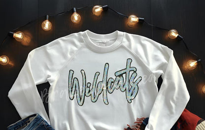 WILDCATS Patch| Silver script Sequins with Black Glitter Backing