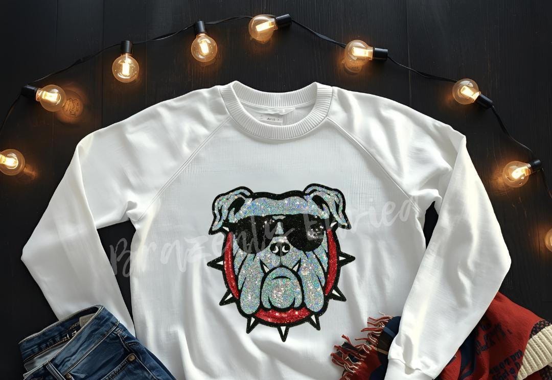 Bulldog Patch | Silver Sequins /Red Collar Sequins
