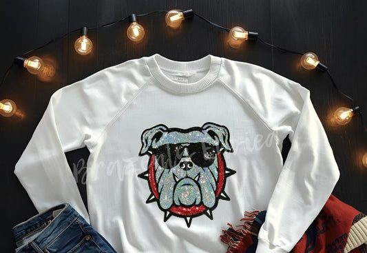 Bulldog Patch | Silver Sequins /Red Collar Sequins