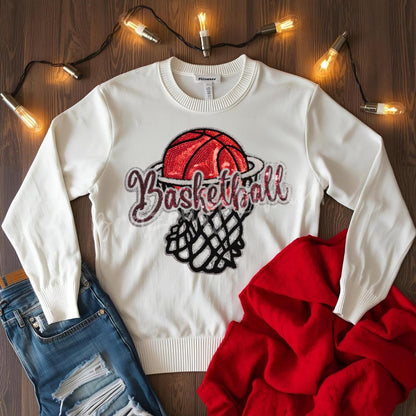 Basketball Patch Red Basketball Sequins Script /Chenille Hoop Iron On