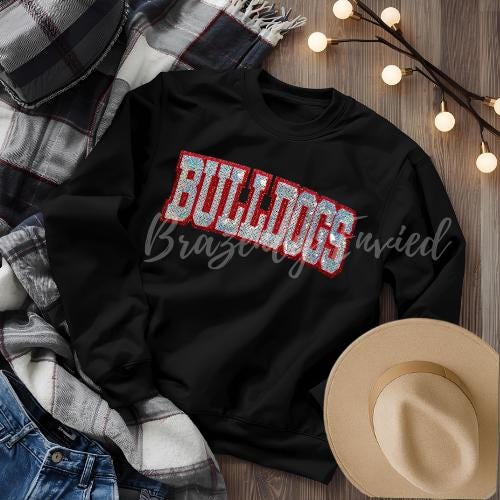 Sequin Bulldogs Patch Silver Sequins with Red Glitter Backing