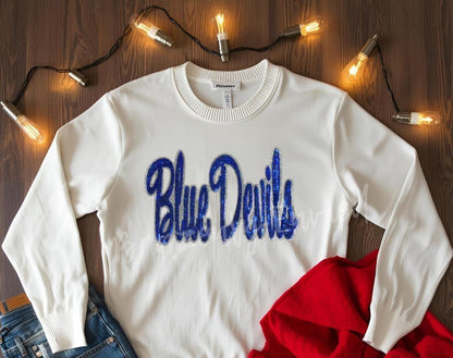 Blue Devils Patch Sequins Script Blue Devils Patch