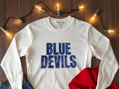 Blue Devils Patch Sequins Block Letters Blue Devils Patch