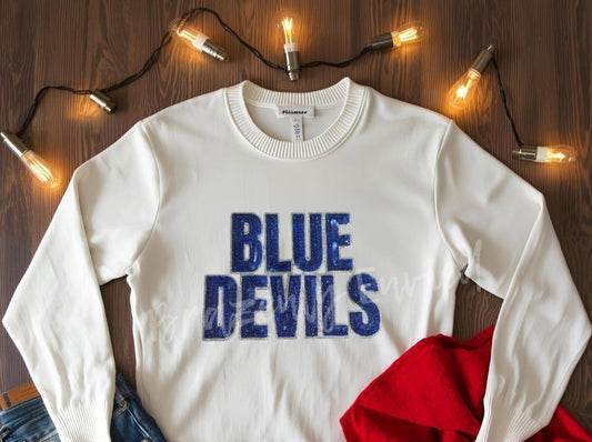 Blue Devils Patch Sequins Block Letters Blue Devils Patch
