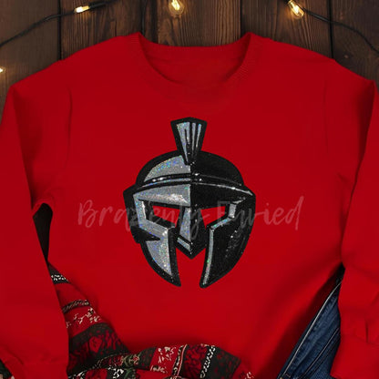 Warrior Patches | Silver and Black Sequins with Black Glitter Backing -Warrior Head Patch