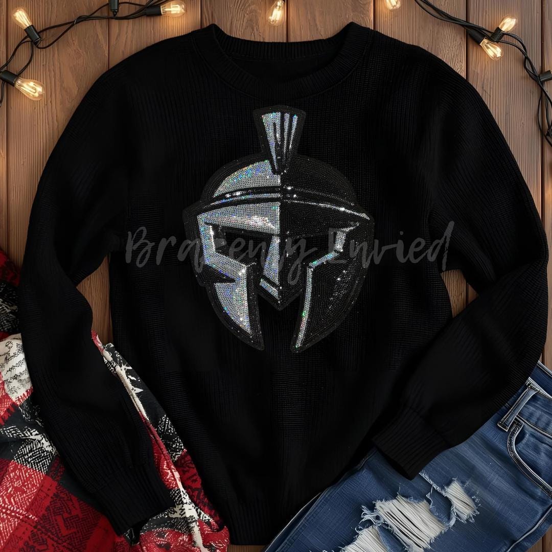 Warrior Patches | Silver and Black Sequins with Black Glitter Backing -Warrior Head Patch