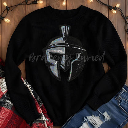 Warrior Patches | Silver and Black Sequins with Black Glitter Backing -Warrior Head Patch