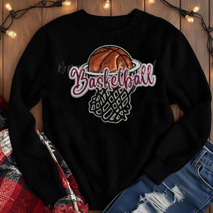 Basketball Patch| sequins basketball hoop patch | Beautiful Maroon  Basketball Sequins Word Sequins and Chenille Patch