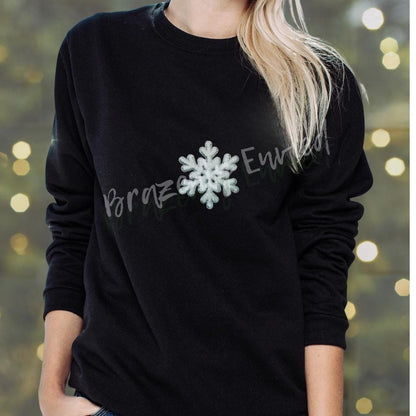 5 Inch Snowflake Patch | White Chenille with Silver Backing Snowflake Applique Christmas Iron On