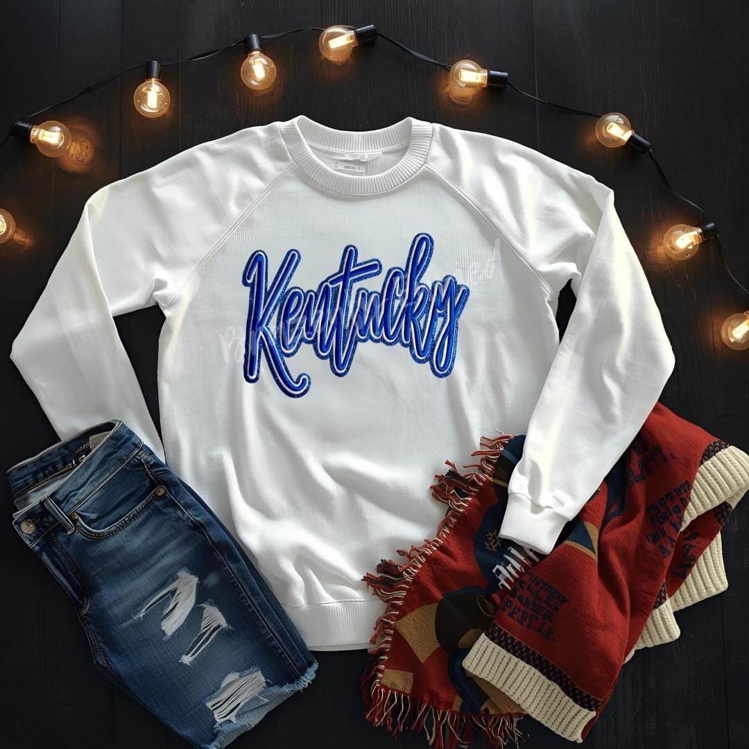 Kentucky Patch Blue Embroidered Script Iron On Applique