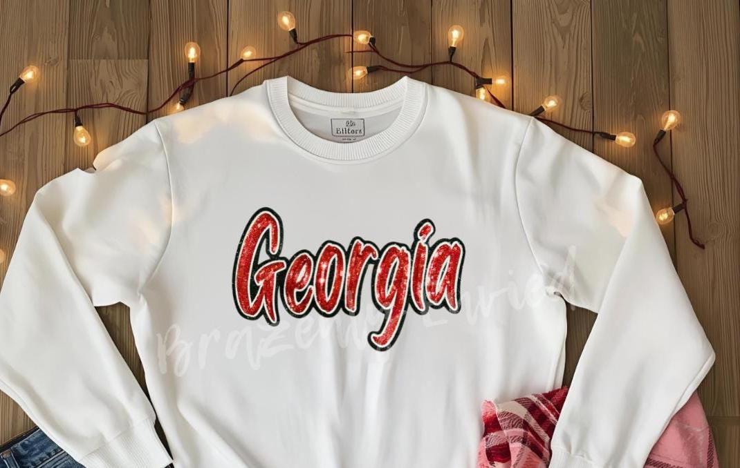 Georgia Patch | Sequins Patch |Red Sequins  Letters with Black Glitter Backing