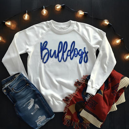 Bulldogs Patch | Iron-On Applique | Blue Sequins Script Patch