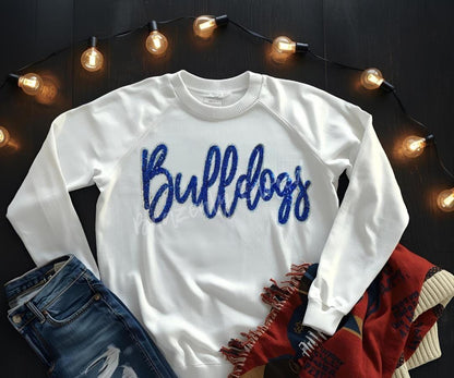 Bulldogs Patch | Iron-On Applique | Blue Sequins Script Patch