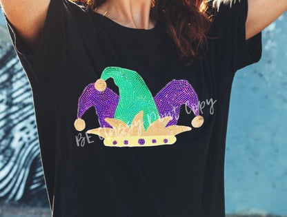 Mardi Gras Sequin Patch: Jester Hat, Heat Press Applique