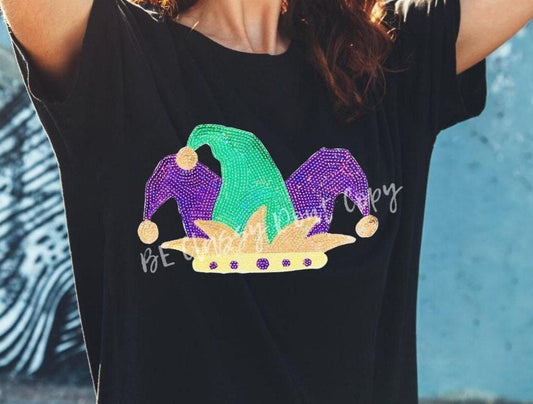 Mardi Gras Sequin Patch: Jester Hat, Heat Press Applique