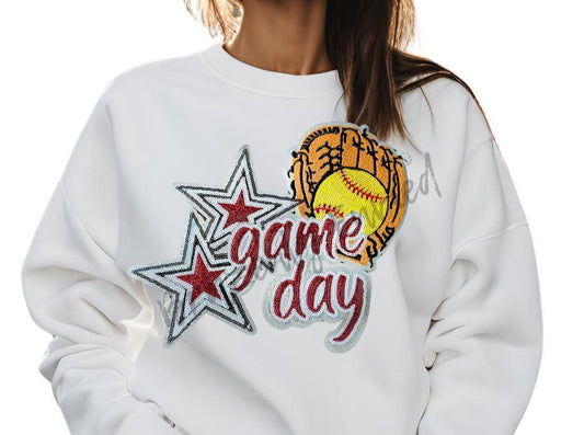 Game Day Softball Patch Sequins Patch Red with Embroidered Glove