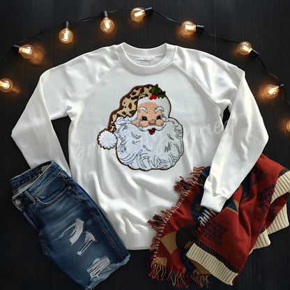 Santa Patch | Leopard Hat and Chenille Santa Face Christmas Patch