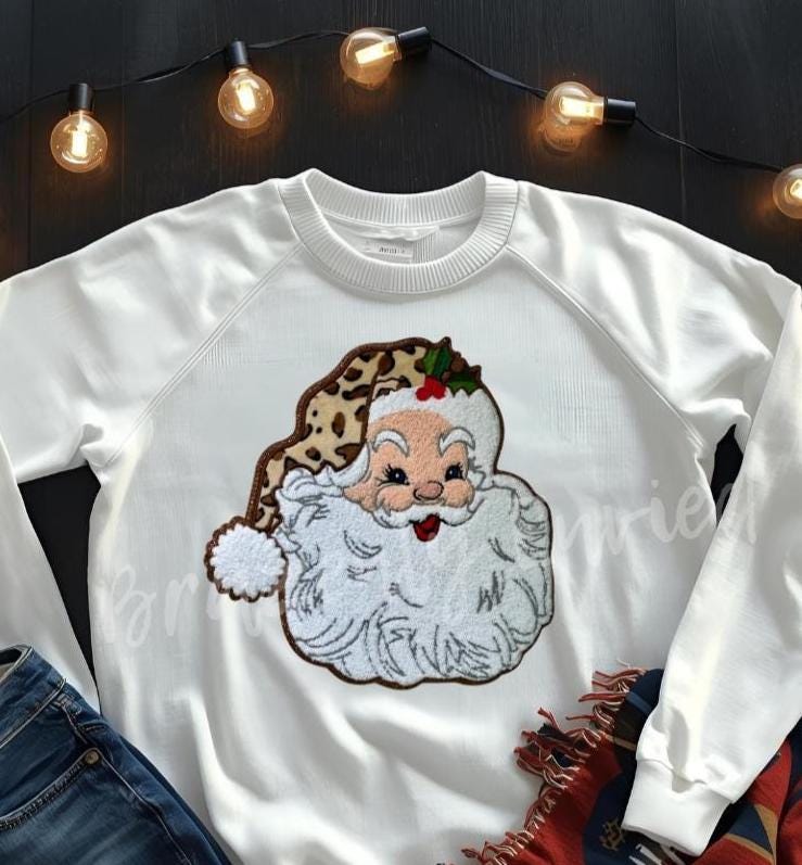 Santa Patch | Leopard Hat and Chenille Santa Face Christmas Patch
