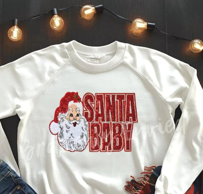 Santa Baby Patch | Chenille-Sequins  Christmas Iron On Patch |  Holiday Applique