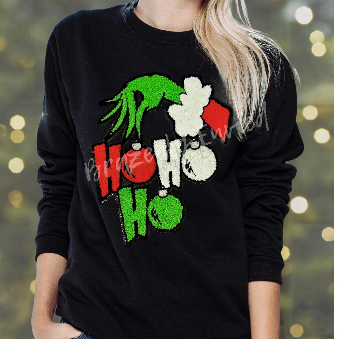 GRINCHY Patch | Ho Ho Ho Chenille Christmas Patch